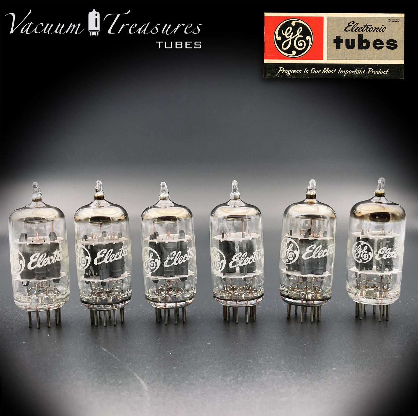 12AU7 A ( ECC82 ) GE NOS NIB Gray Plates Halo Getter matched sextet Tubes Made in USA