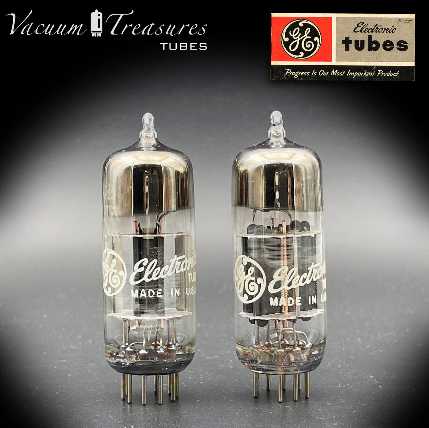 12B4A GE NOS Black Plates Halo Getter Low Noise &amp; Microphonic Matched Pair Tubes Made in USA