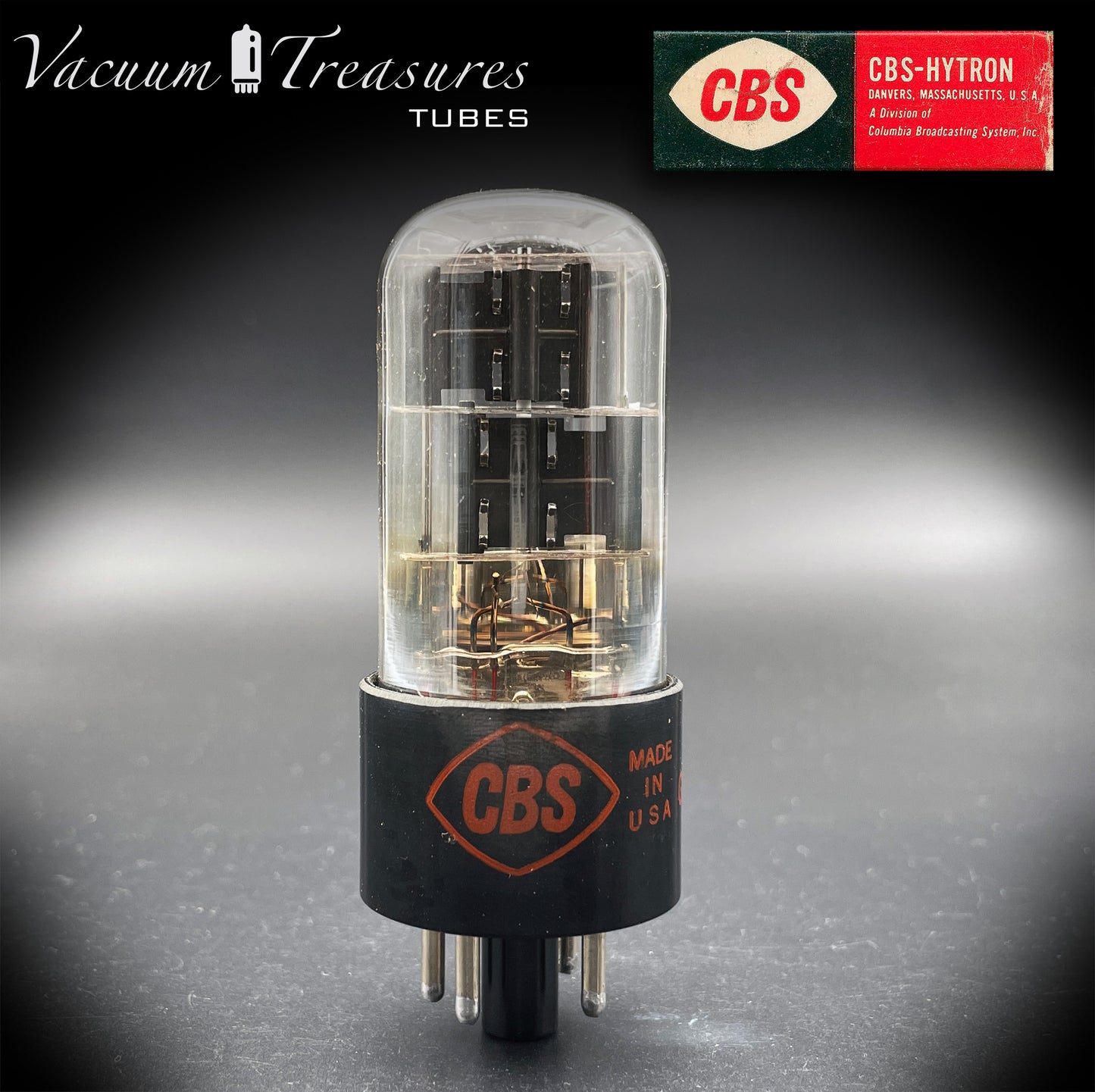 6X5 GT (6Z5P) CBS-HYTRON NOS NIB Schwarzplatten-Folien-Getter-Gleichrichterröhre, HERGESTELLT IN USA