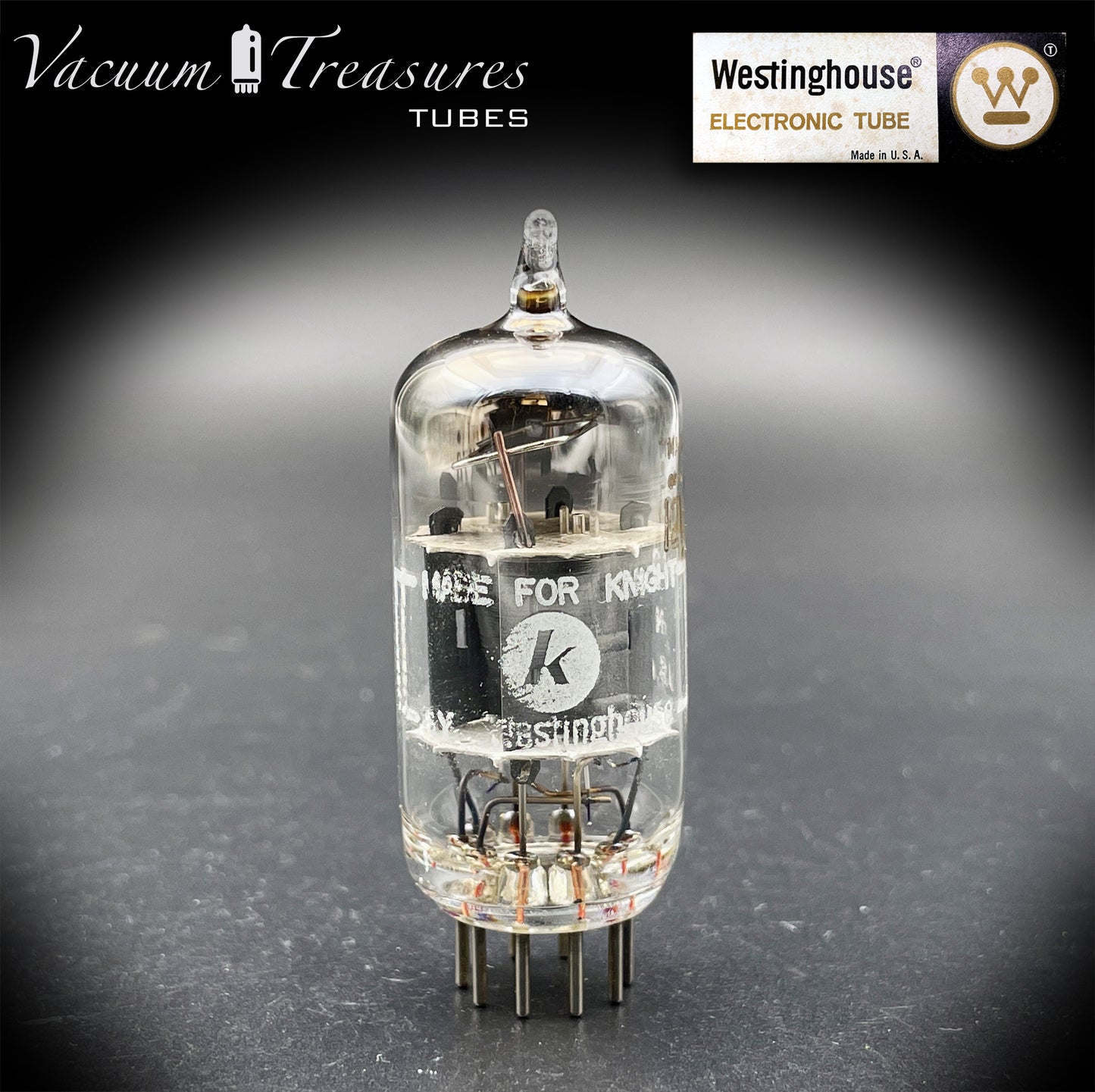 12AX7 / ECC83 Knight by Westinghouse Short Gray Plates Square Getter Tube Made in USA '50s