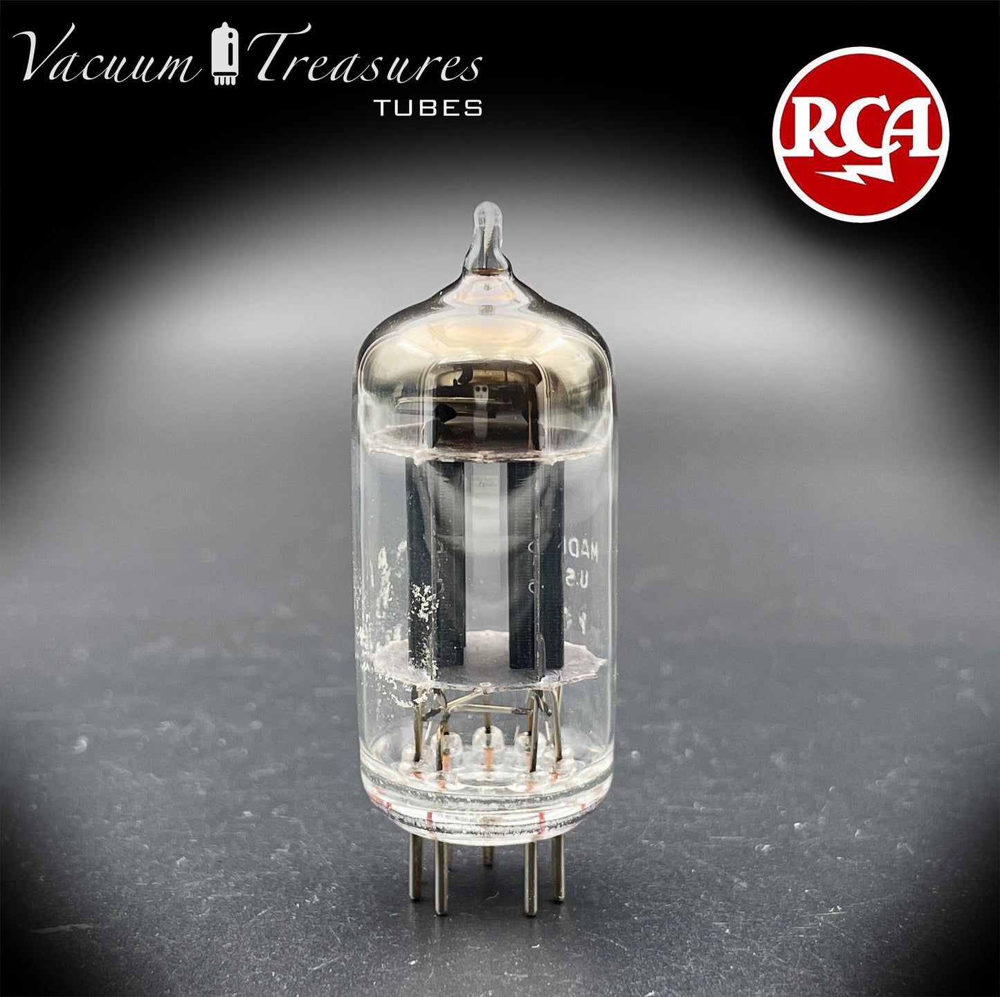 12AX7 ECC83 NOS RCA Long Black Plates Square Getter Tested Tube USA 1950s