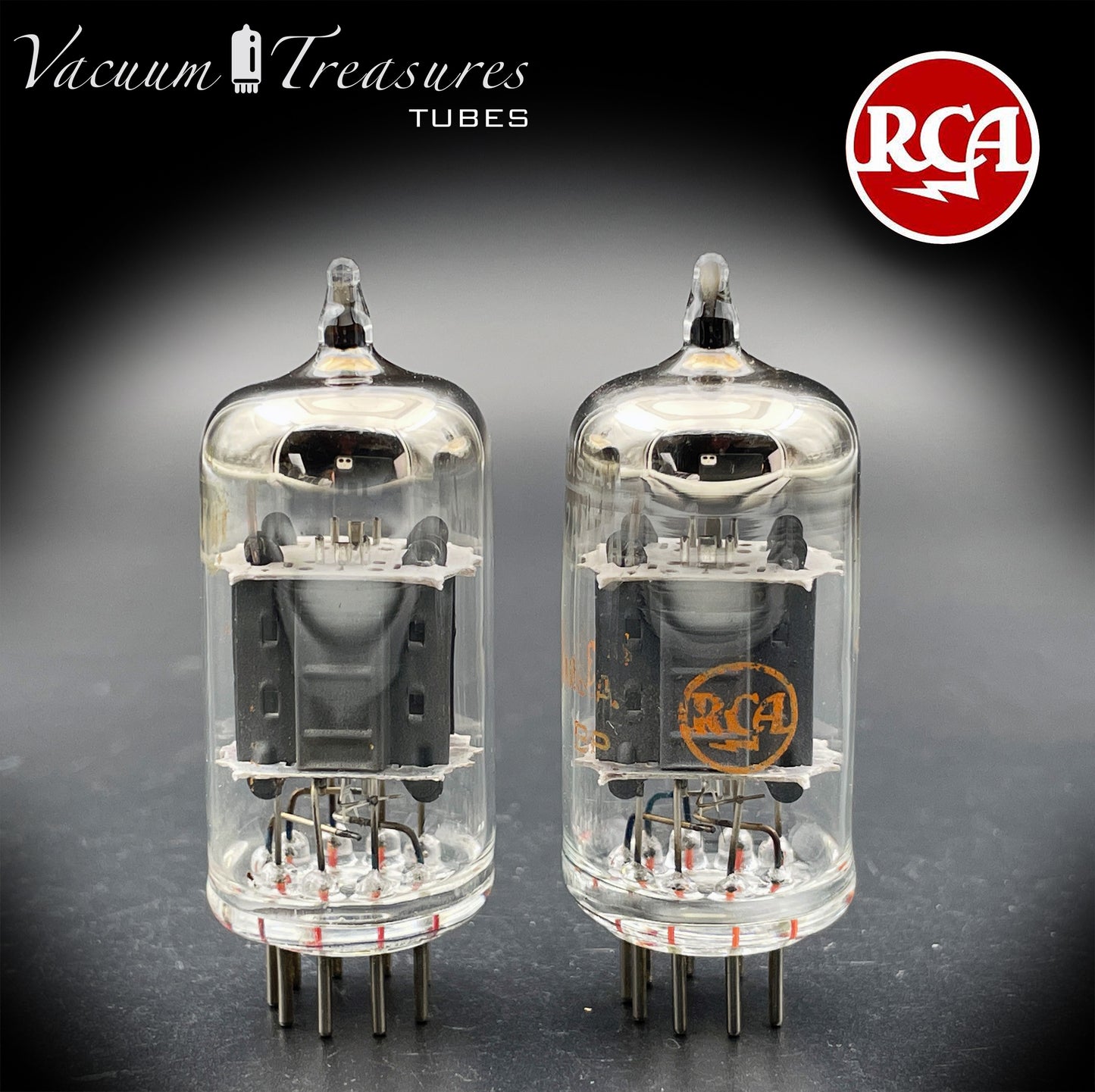 12AX7 / ECC83 RCA Short Gray Plates Halo Getter Matched Pair Tubes Made in USA '60s