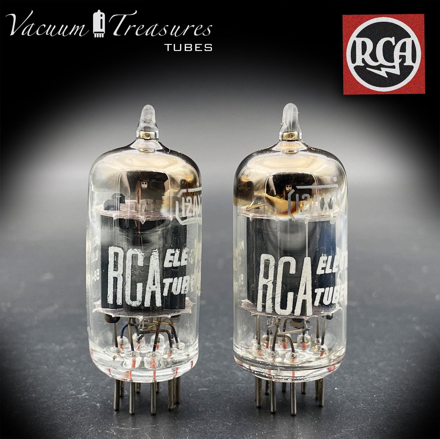 12AX7 / ECC83 RCA Matched Pair Long Black Plates Square Tilt getter Made in USA '58