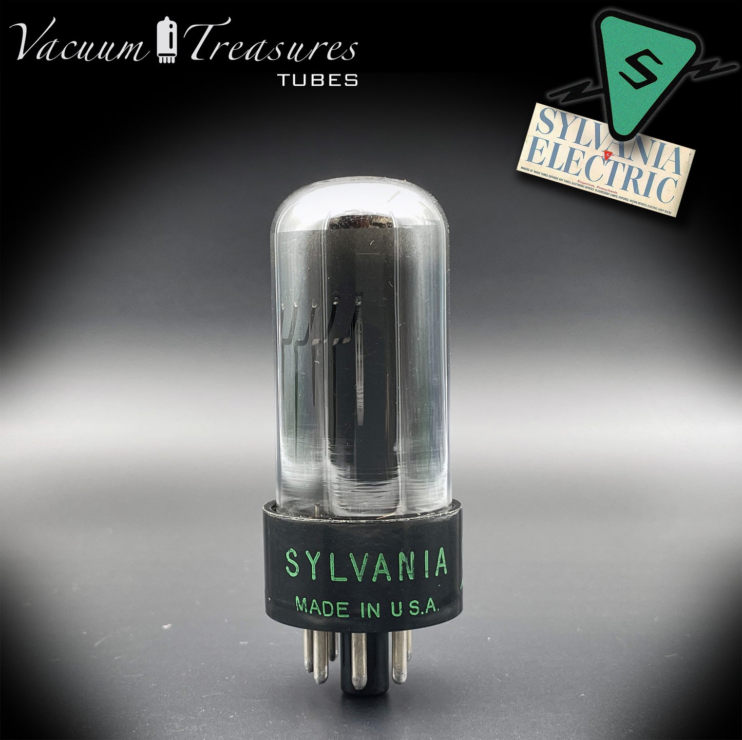 6V6 GT SYLVANIA NOS Tube testé en verre noir CHROME TOP fabriqué aux États-Unis '47