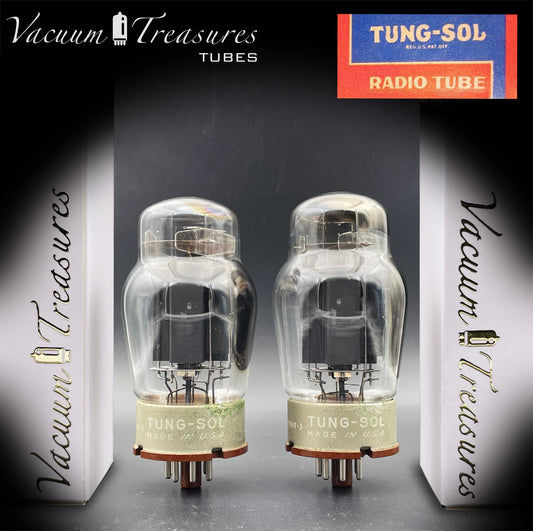 6550 TUNG-SOL Vintage Type 1 - 1st Generation Matched Pair Black Plates Triple Square Top Getter No holes Tubes Made in USA