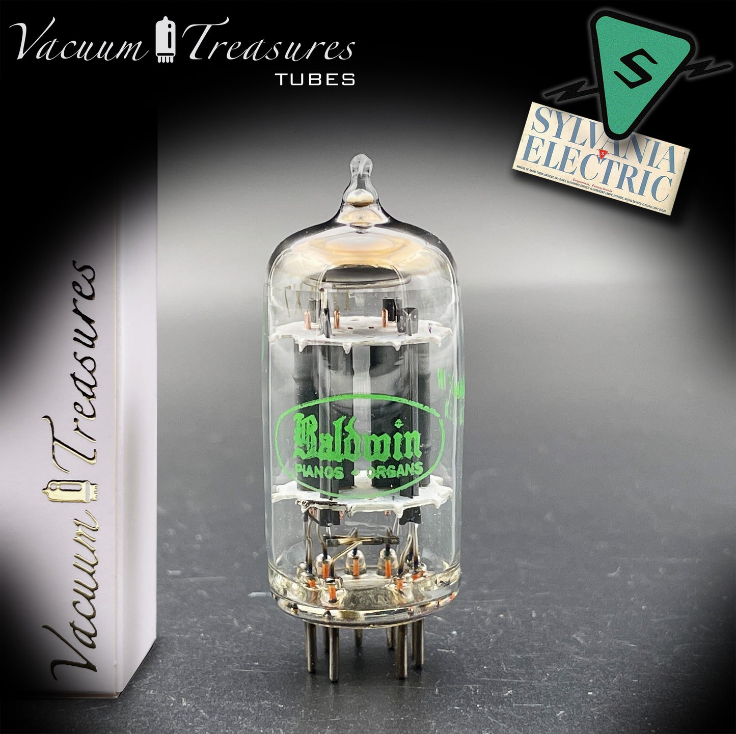 12AX7 ECC83 Baldwin by Sylvania Long Gray Plates Halo Getter Tested Tube USA