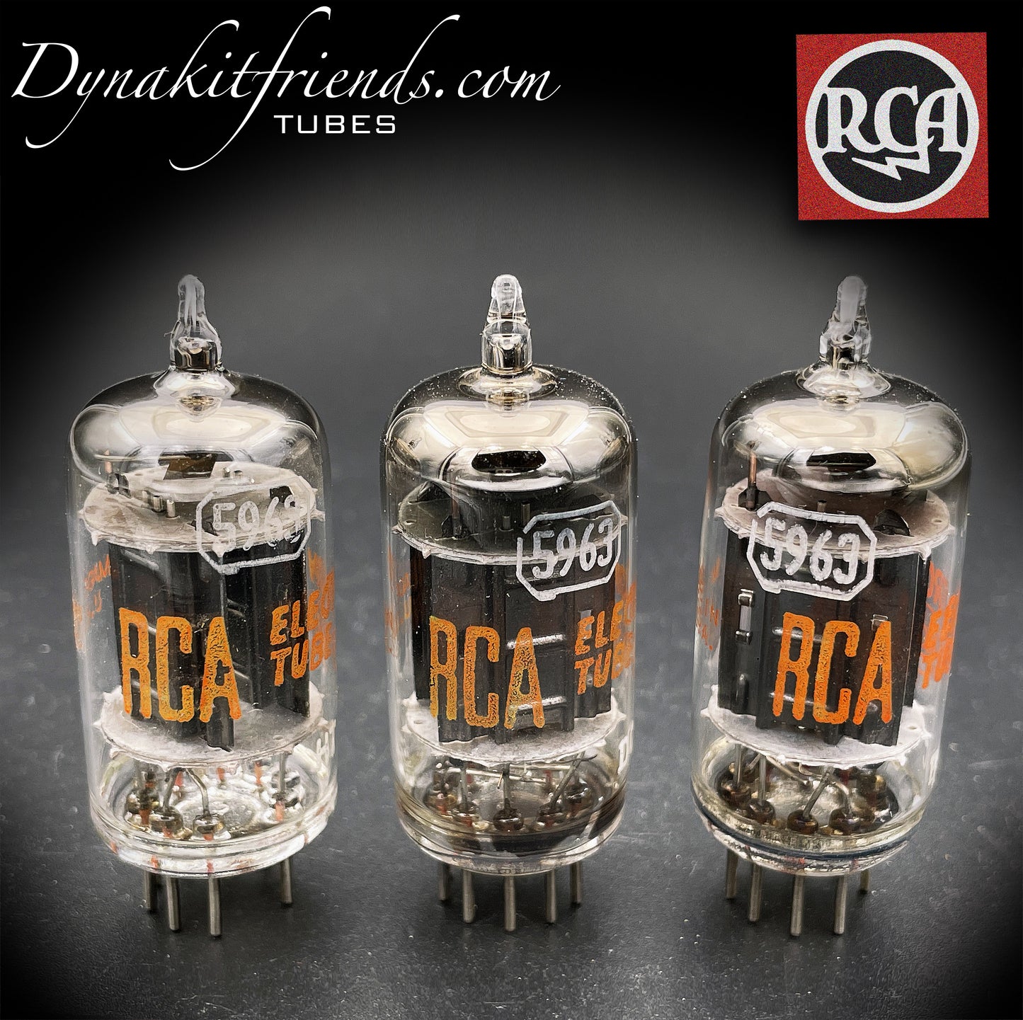 5963 ( ECC82 12AU7 WA ) RCA NOS Black Plates Square Foil Getter Low Noise & Microphonics Tested Tubes Made in USA '50s