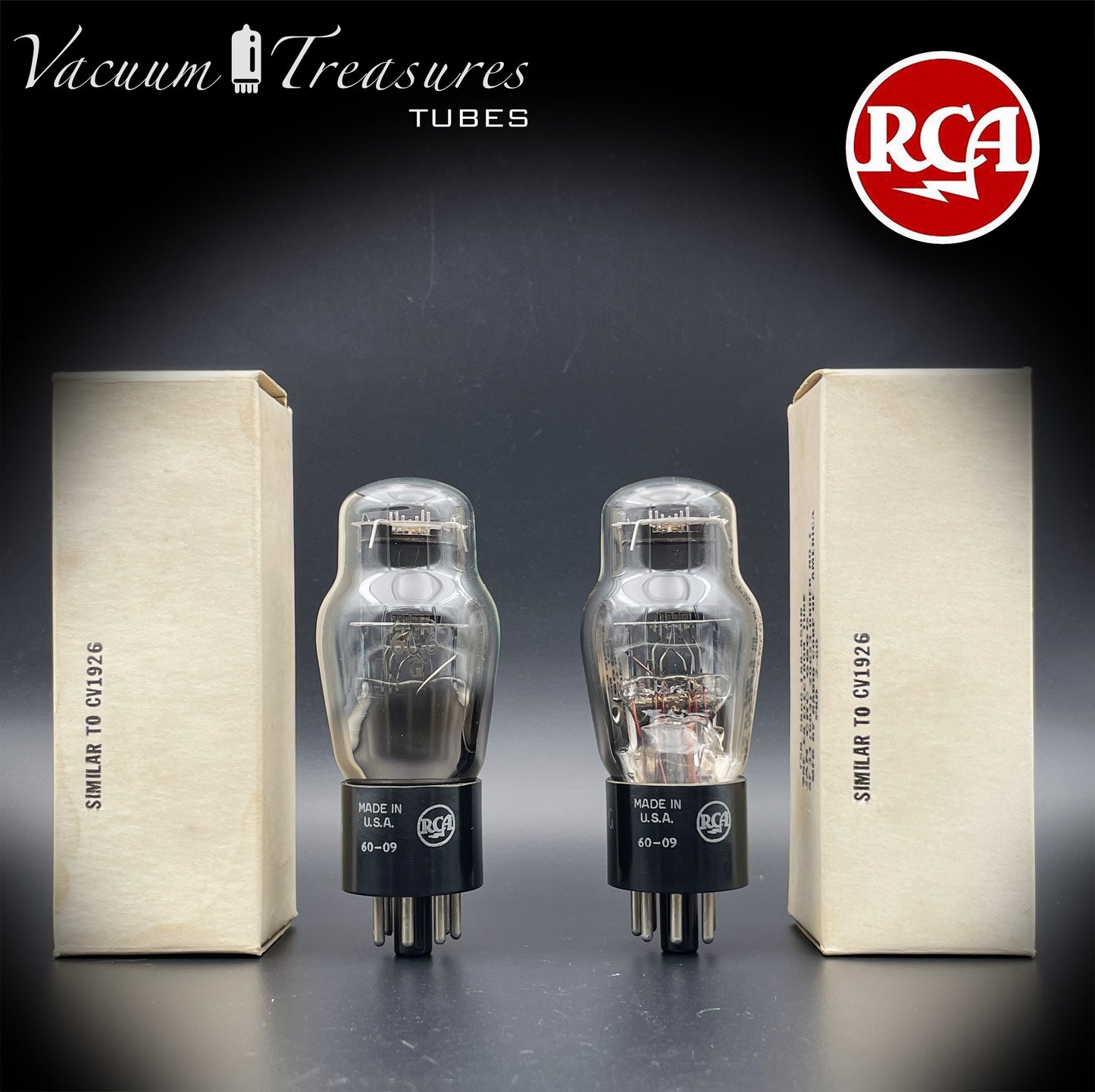 6G6G = VT-198A = 6G6GT RCA NOS NIB Matched Pair Black Plates Square Getter Power Pentode USA