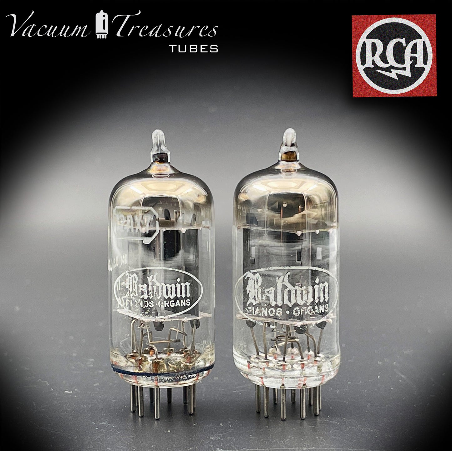 12AX7 ( ECC83 ) RCA for Baldwin Long Gray Plates Square Getter Matched Tubes MADE IN USA '59