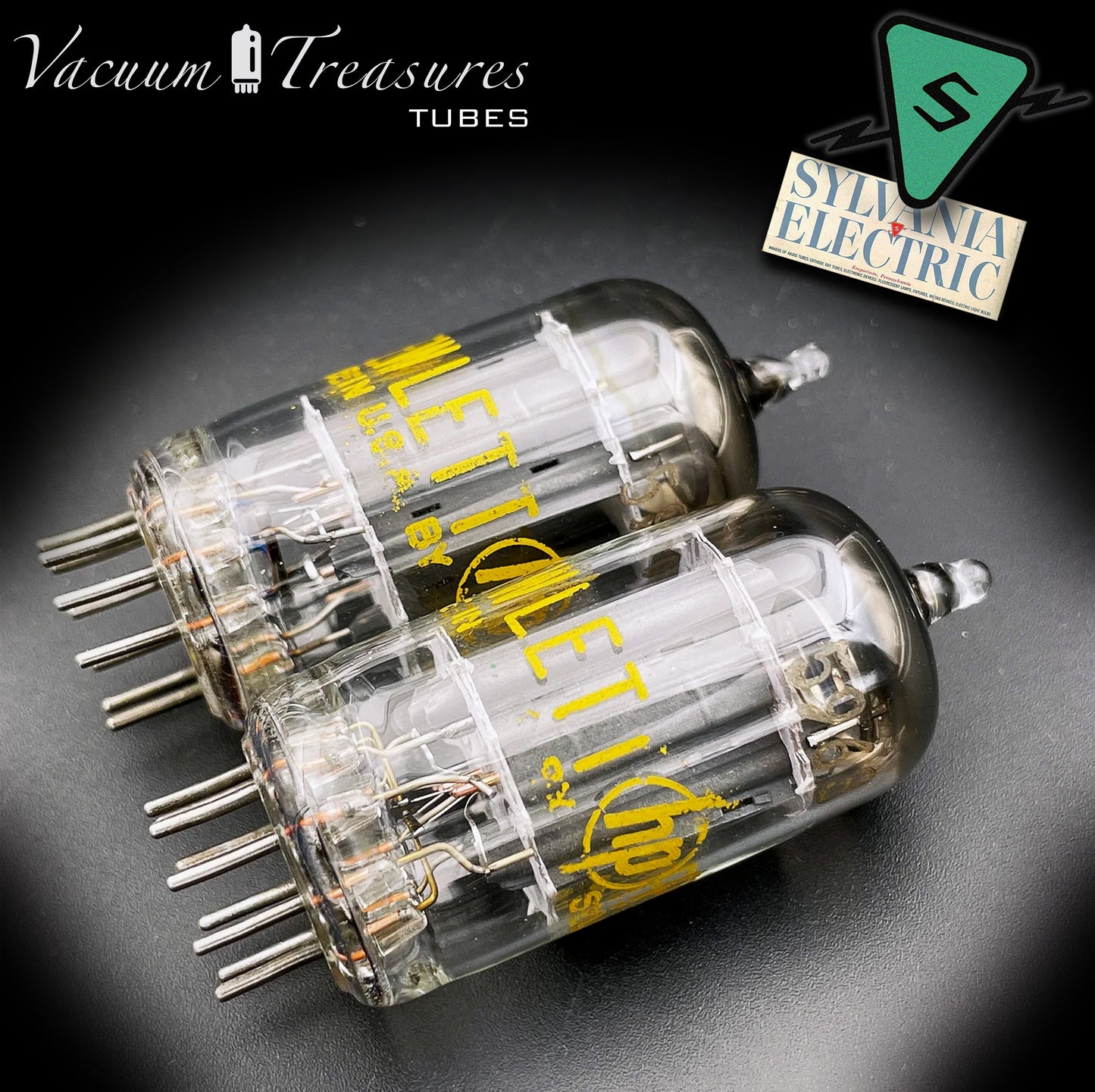 5963 ( ECC82 12AU7 WA ) Hewlett-Packard by SYLVANIA Gray Plates Halo Getter Long Plates Matched Pair Made in USA