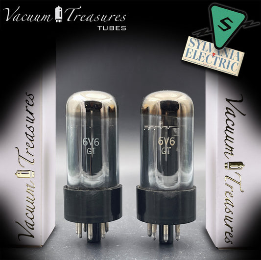 6V6GT SYLVANIA Matched Pair - Smoked Glass - Chrome Top - Black Plates - USA - Amplitrex Tested