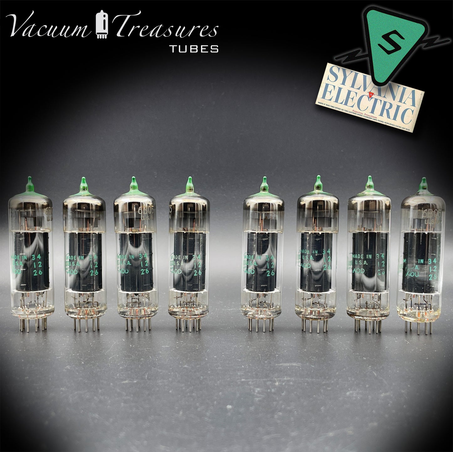 6BQ5 ( EL84 ) SYLVANIA Green Dot NOS Black Plates Matched Tubes ( 8 Tubes ) Made in USA '60s