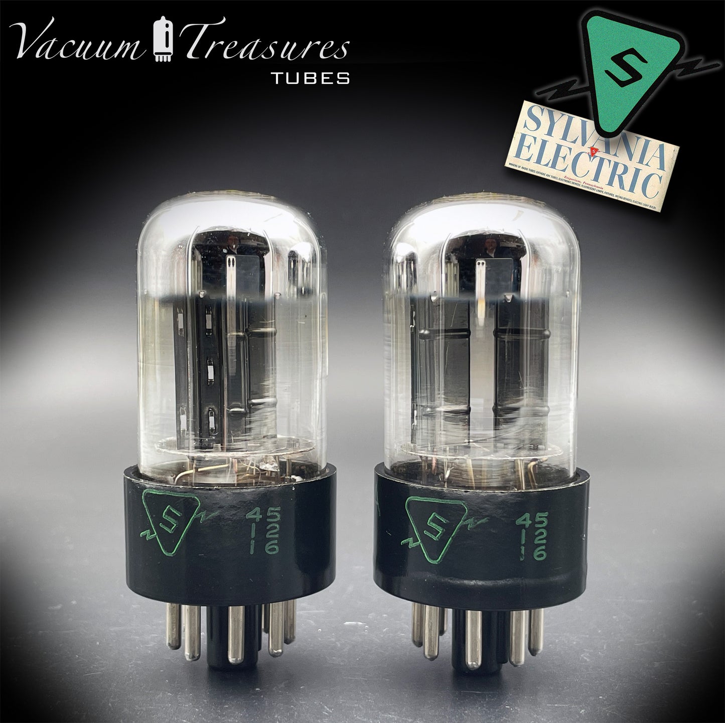 6SN7GTB NOS SYLVANIA CHROME TOP Matched Pair Low Noise & Mic Black Plates Tubes USA 1955
