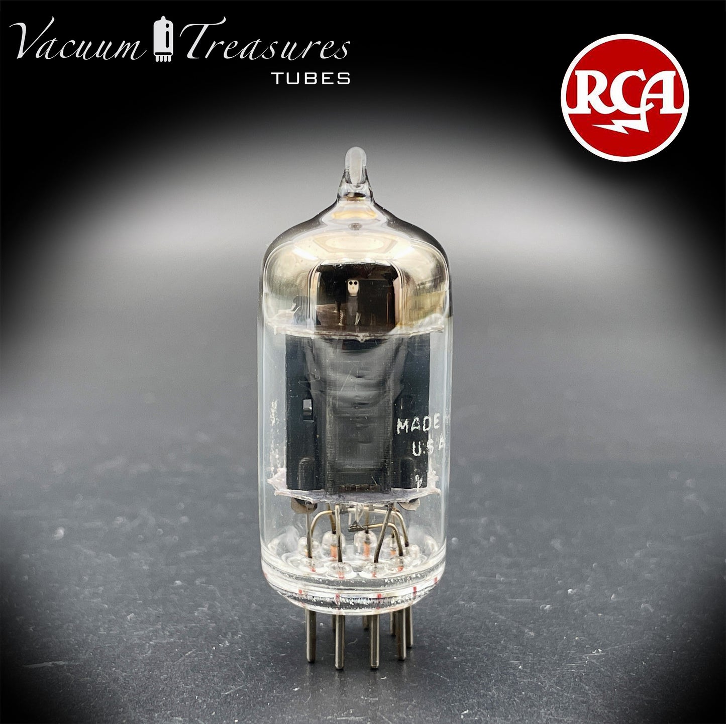 12AX7 ECC83 NOS RCA Long Black Plates Square Getter Tested Tube USA 1950s