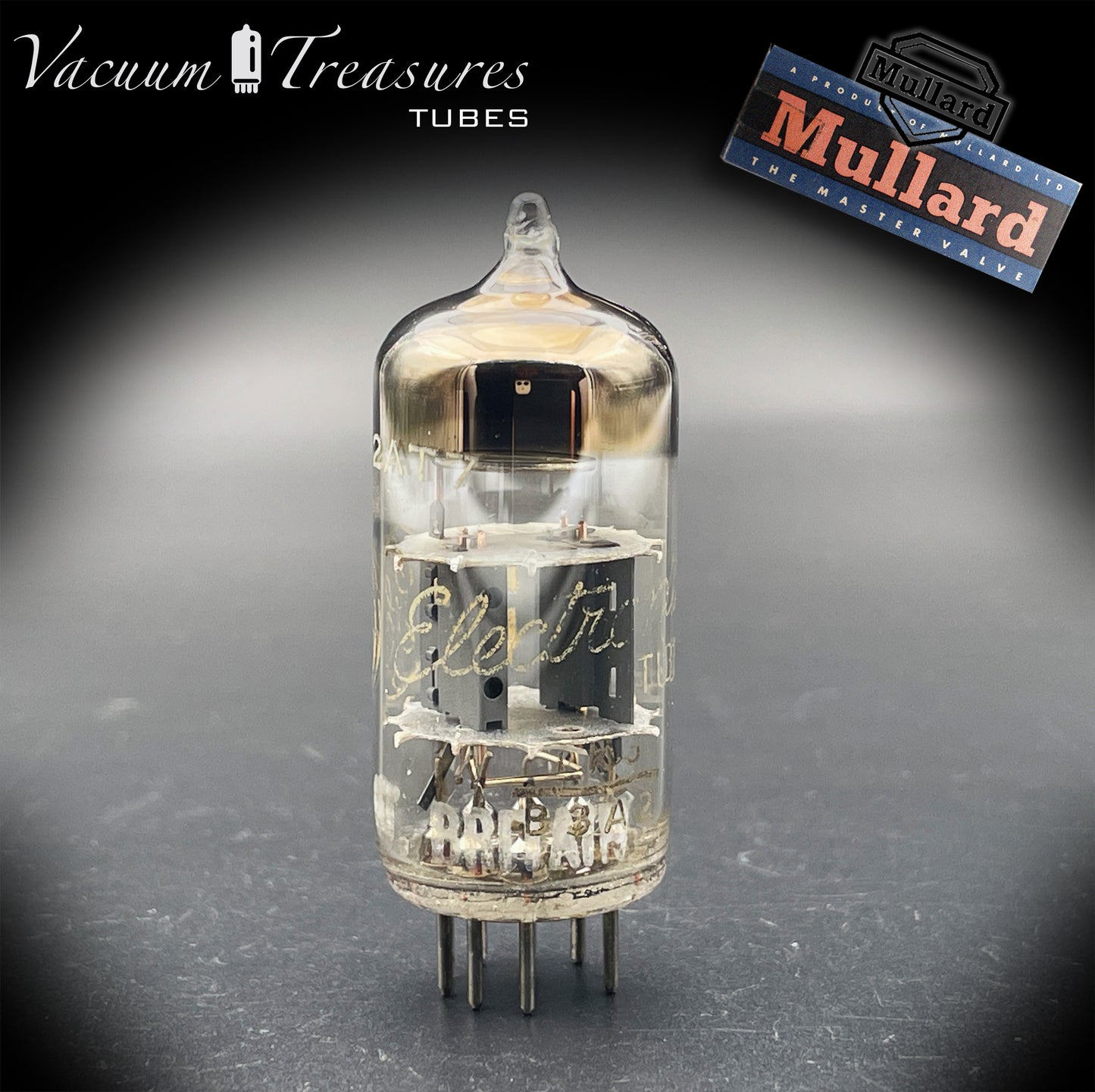 12AT7 / ECC81 GE by MULLARD Blackburn Wing Gray Plates Halo Getter Tested Tube MADE IN GT. BRITAIN