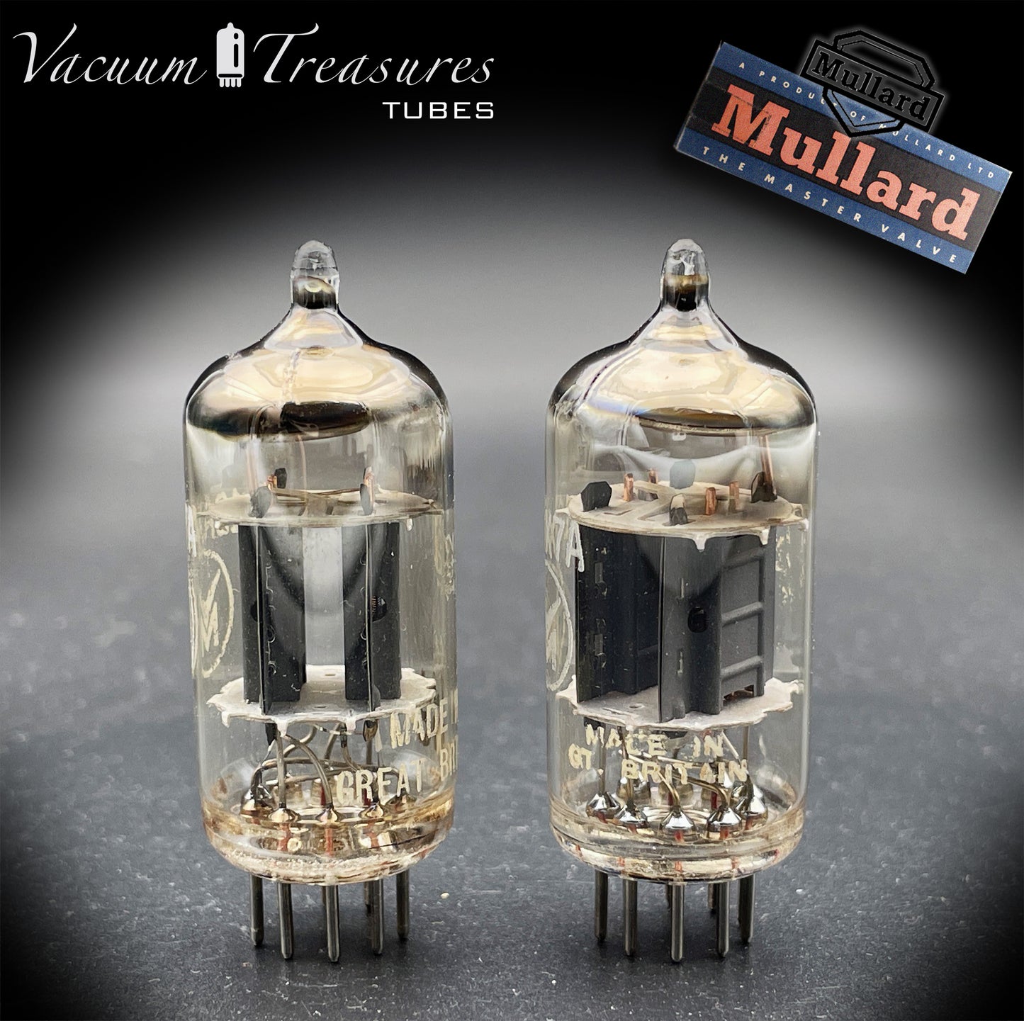 12AX7 / ECC83 MULLARD Blackburn Short Gray Plates Halo Getter - Same Code I61 B1C - AMPLITREX Tested Pair - Low Noise & Microphonics