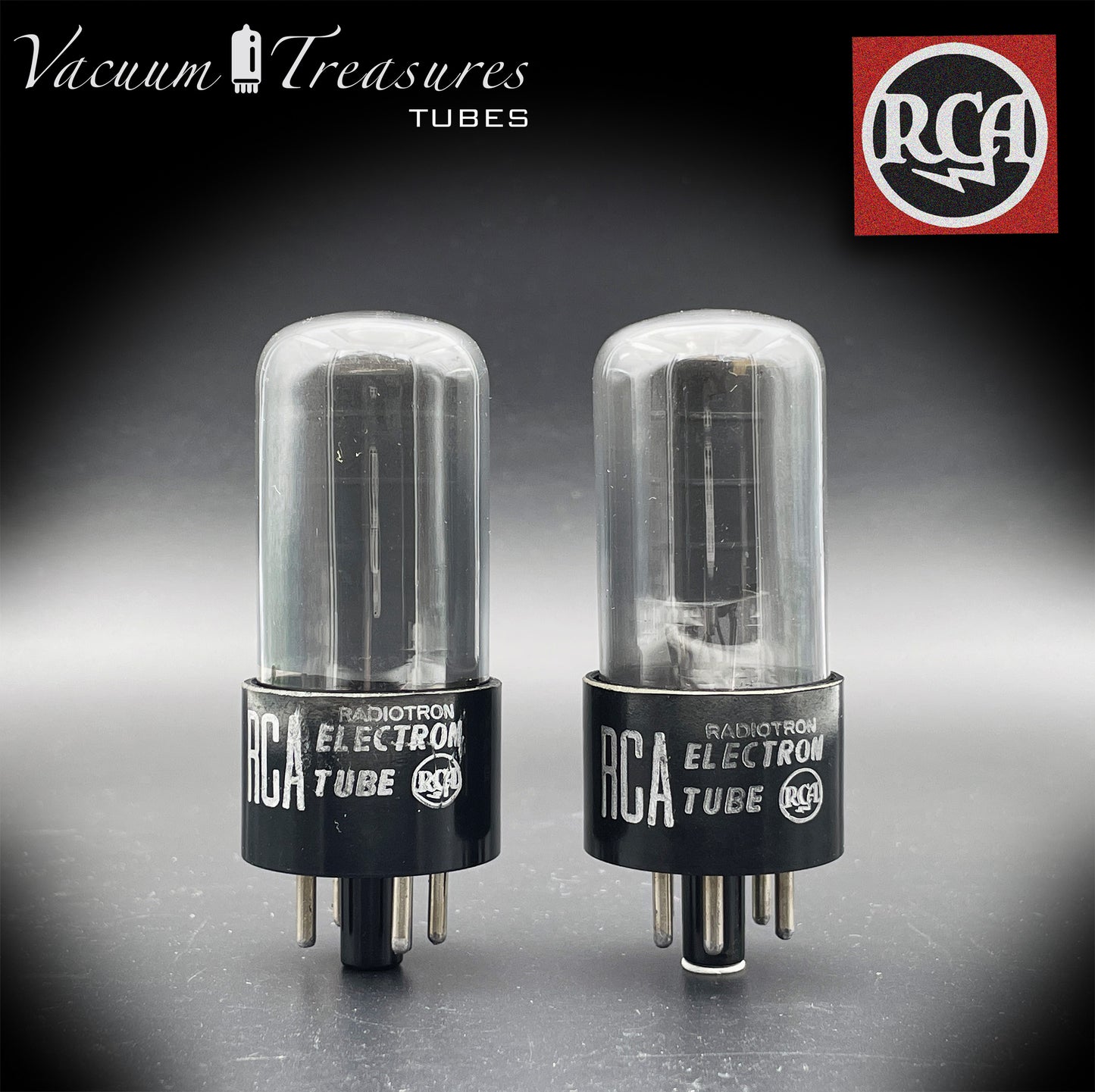 6V6 GT RCA NOS NIB Black Plates Grafite Glass Double Square Getter Matched Tubes Made in USA '54