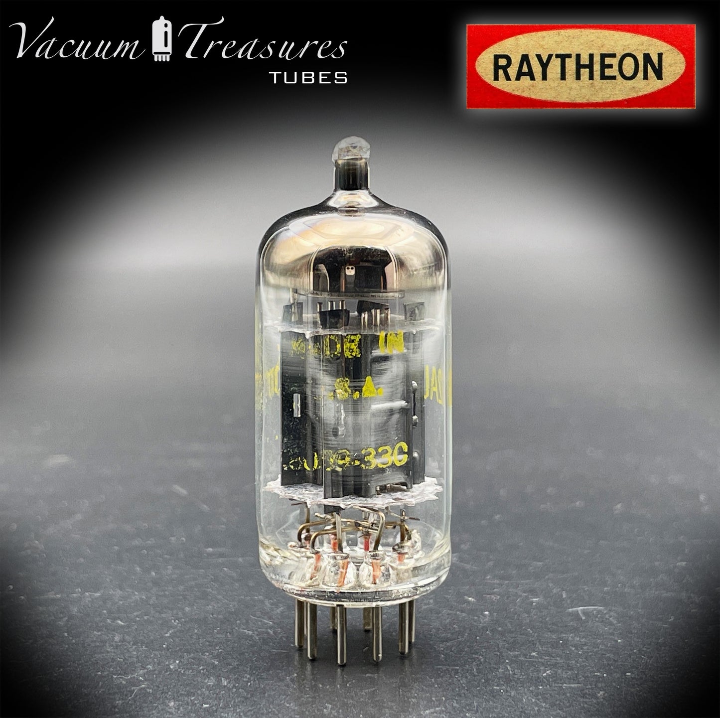 12AU7A / ECC82 Baldwin by RAYTHEON AMPLITREX Tested Tube Long Black Plates Halo Getter Made in USA '59