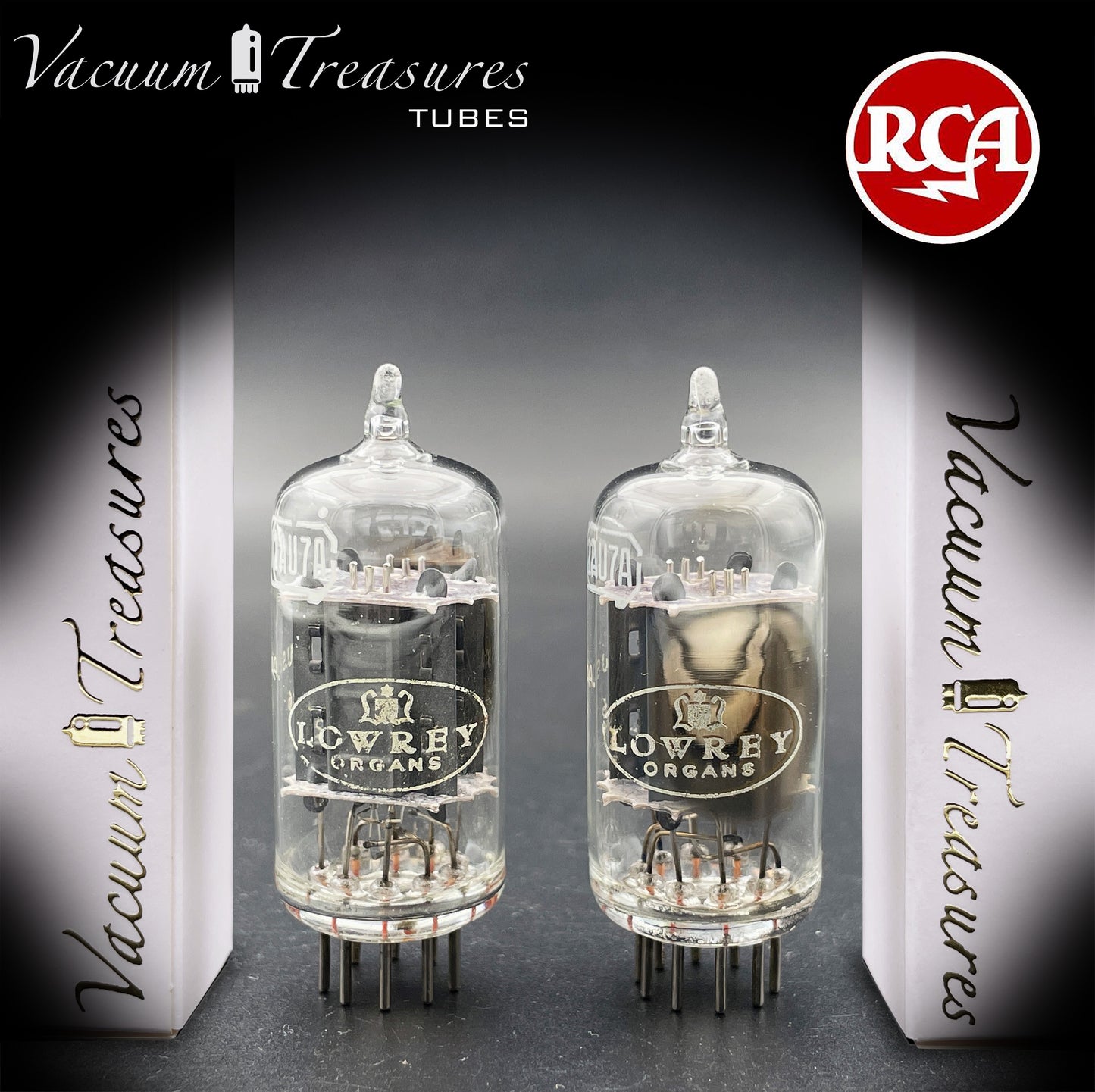 12AU7A / ECC82 Lowray by RCA Clear Top 1959 - NOS Matched Pair - Long Gray Plates - Amplitrex Tested