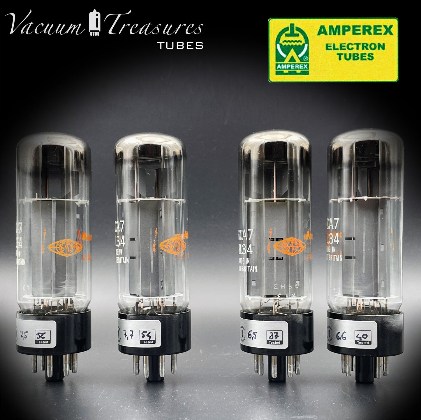 6CA7 ( EL34 ) AMPEREX NOS NIB by Mullard Xf3 Halo Getter Matched Tubes Made in GT. Britain