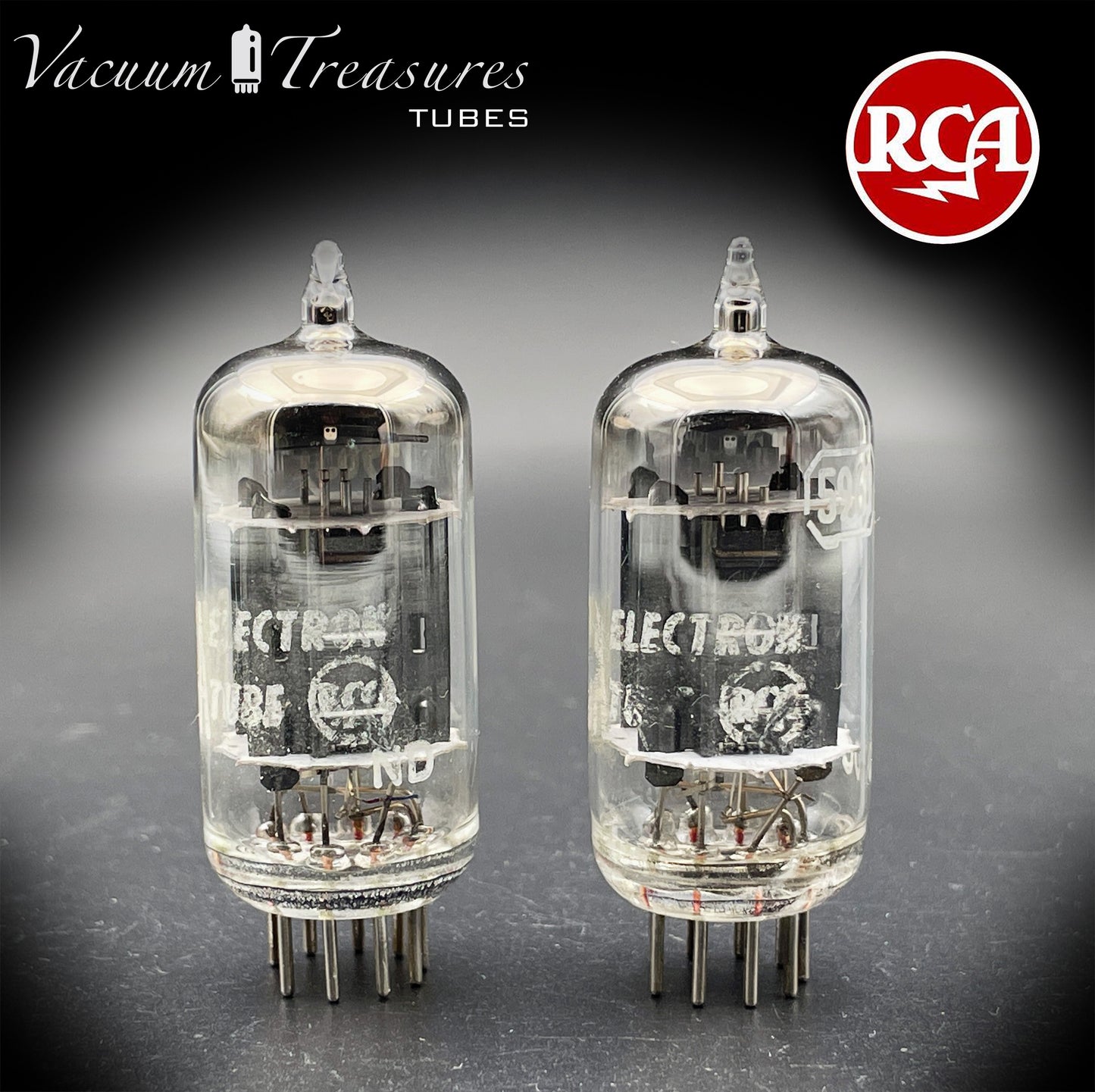 5963 ( 12AU7 ) RCA Matched Pair Long Black Plates Foil Getter AMPLITREX Tested