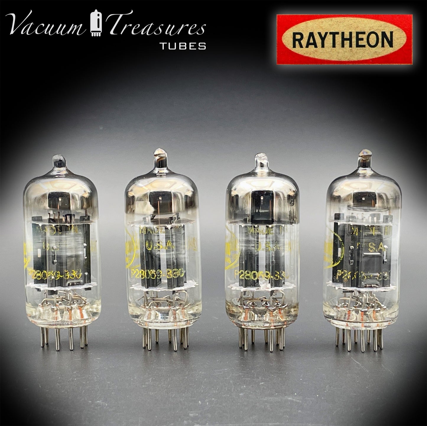 12AU7 ( ECC82 ) NOS RAYTHEON for Baldwin Long Black Plates Halo Getter Matched Tubes Made in USA '59