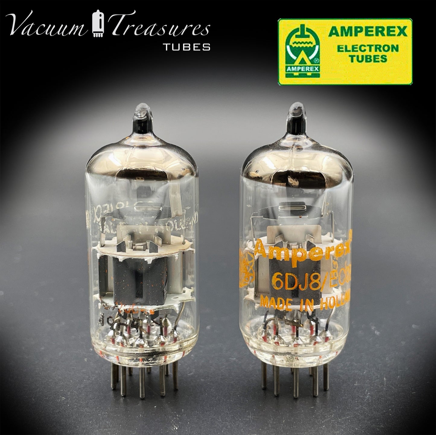 ECC88 ( 6DJ8 ) AMPEREX Dimpled Disc Getter Matched Pair Tubes Made in HOLLAND '69