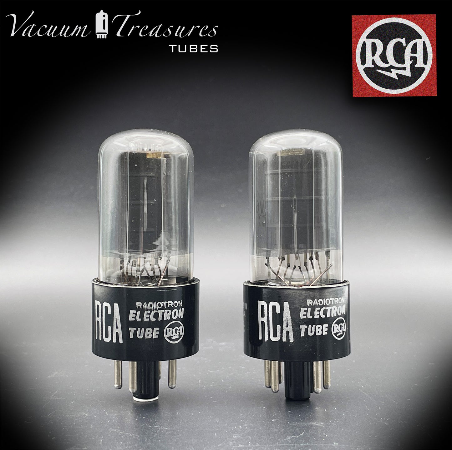 6V6 GT RCA NOS NIB Black Plates Grafite Glass Double Square Getter Matched Tubes Made in USA '57