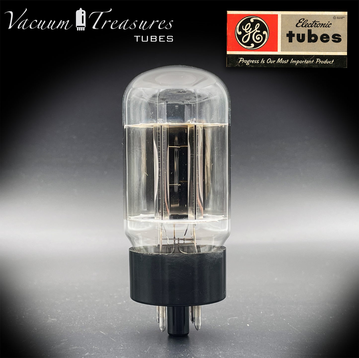 5V4GA GE NOS Gray Plates Side Square Getter Rectifier Tube Made in USA