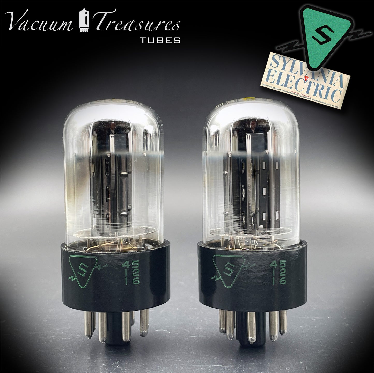 6SN7GTB NOS SYLVANIA CHROME TOP Matched Pair Low Noise & Mic Black Plates Tubes USA 1955