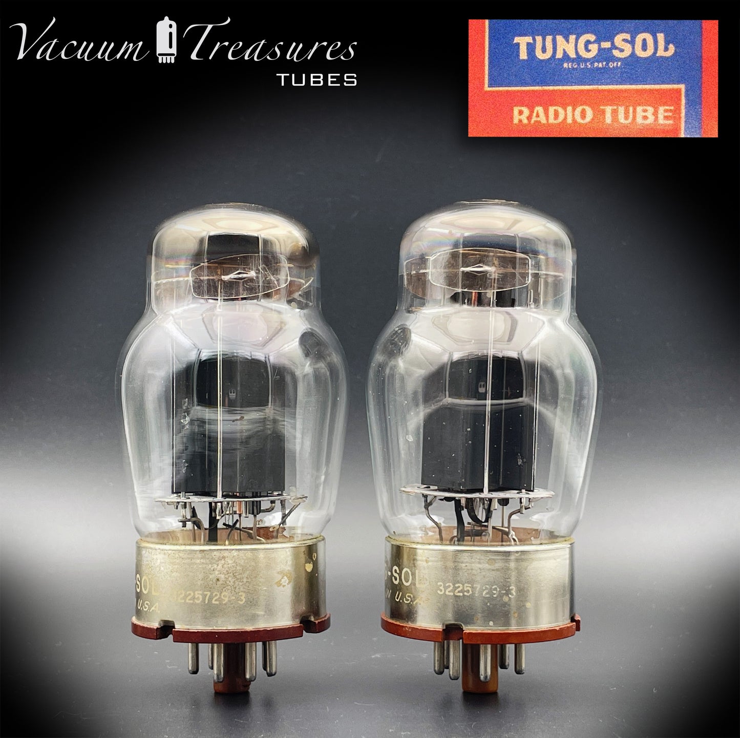 6550 TUNG-SOL Vintage Type 1 - 1st Generation Black Plates Triple Square Top Getter No holes Tested Pair Tubes Made in USA