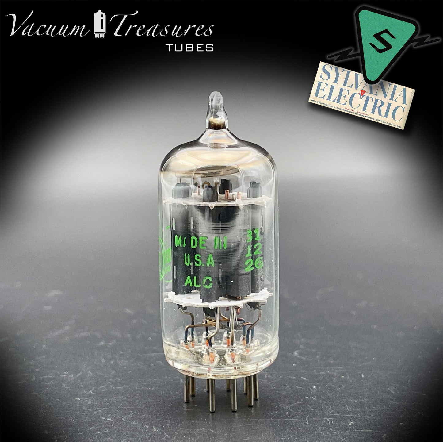 12AX7 ECC83 Baldwin by Sylvania Long Gray Plates Halo Getter Tested Tube USA