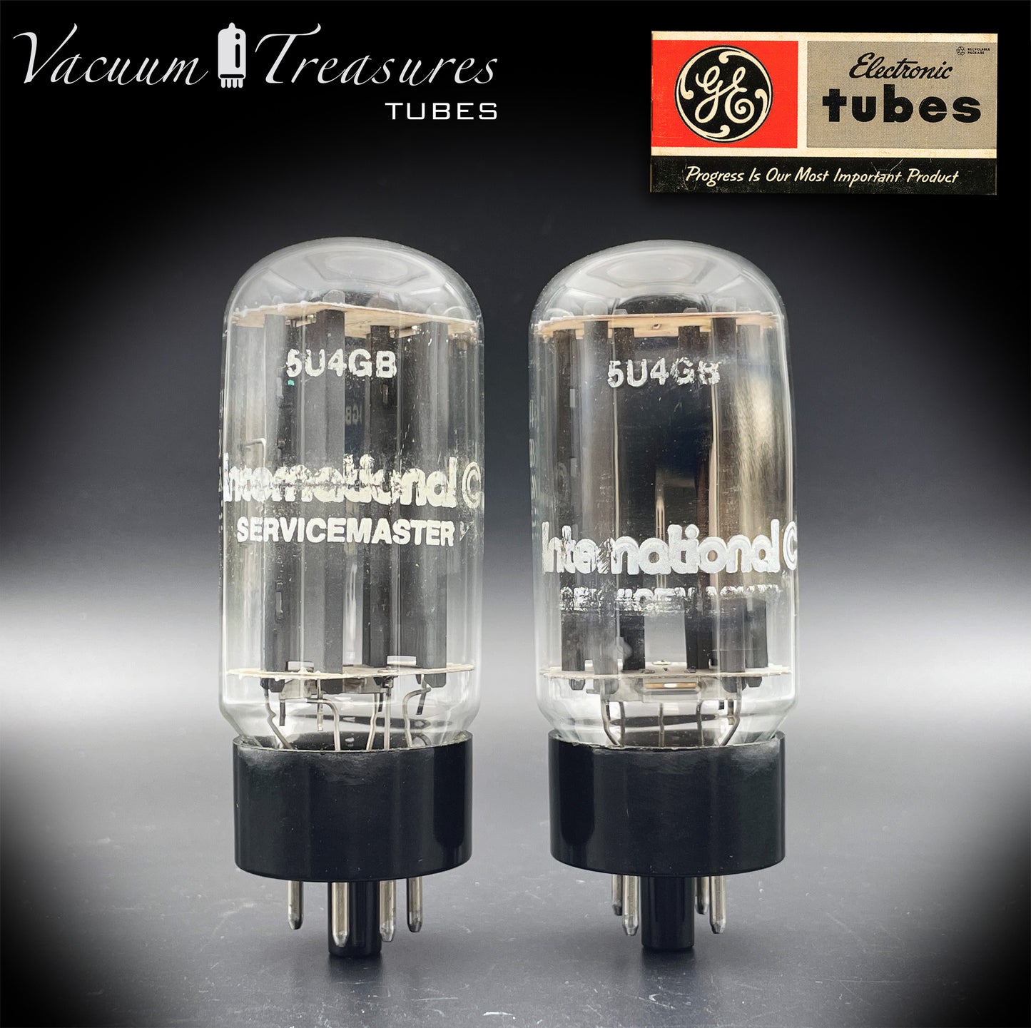 5U4 GB  5AS4A GE/International NOS NIB Gray Plates Side Square Getter Matched Pair Tubes Rectifiers Made in USA