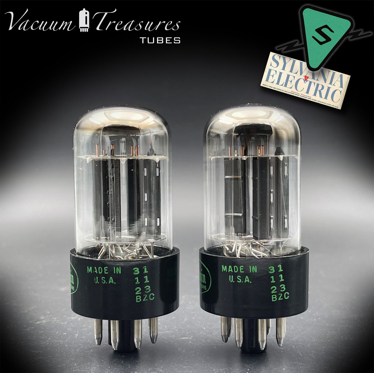 6SN7GTB Baldwin by SYLVANIA Matched Pair Black Plates Tubes - Same Codes - Made in USA '61