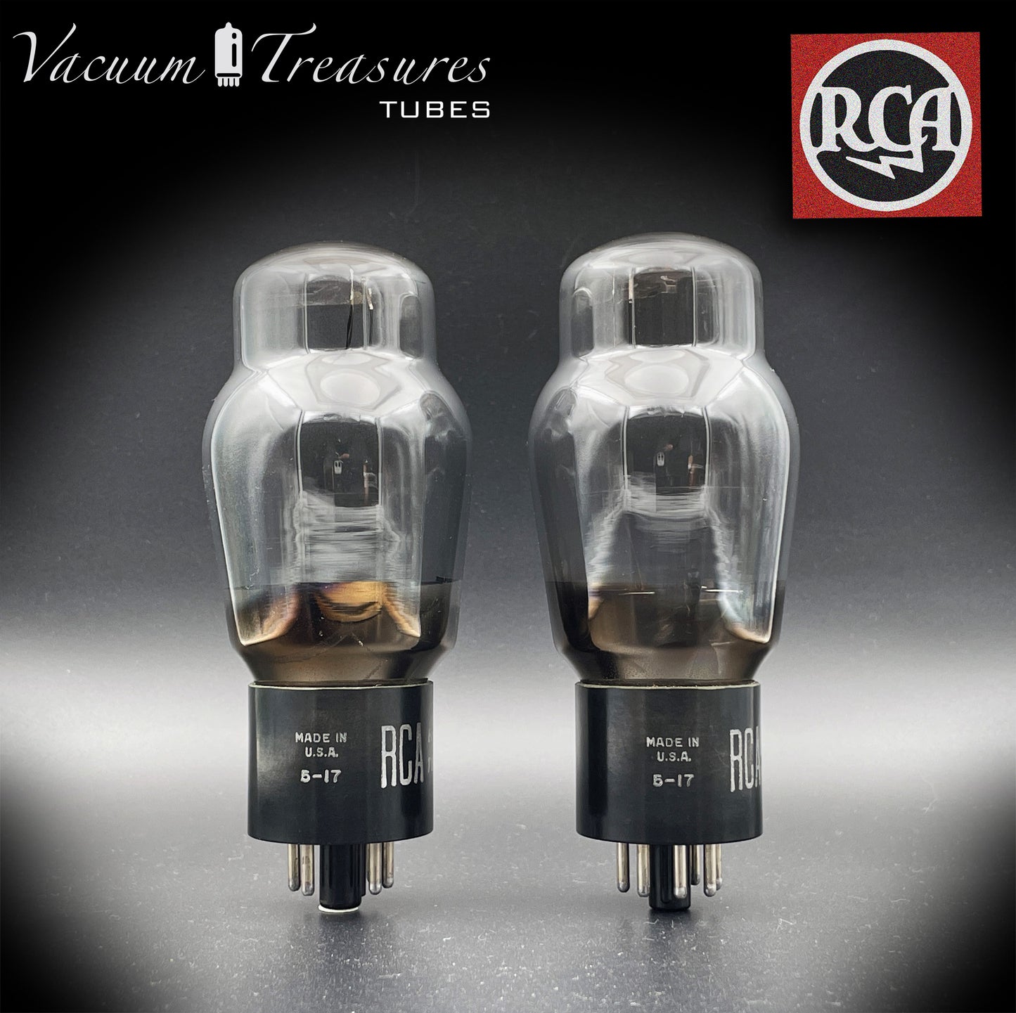 6L6G RCA Black Plates Smoked Glass Double [] Getter Matched Tubes Made in USA '55