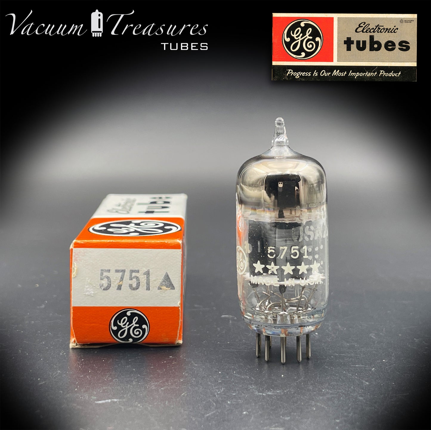 5751 GE NOS NIB Five Stars Gray Plates Halo Getter Tested Tube Made in USA '72
