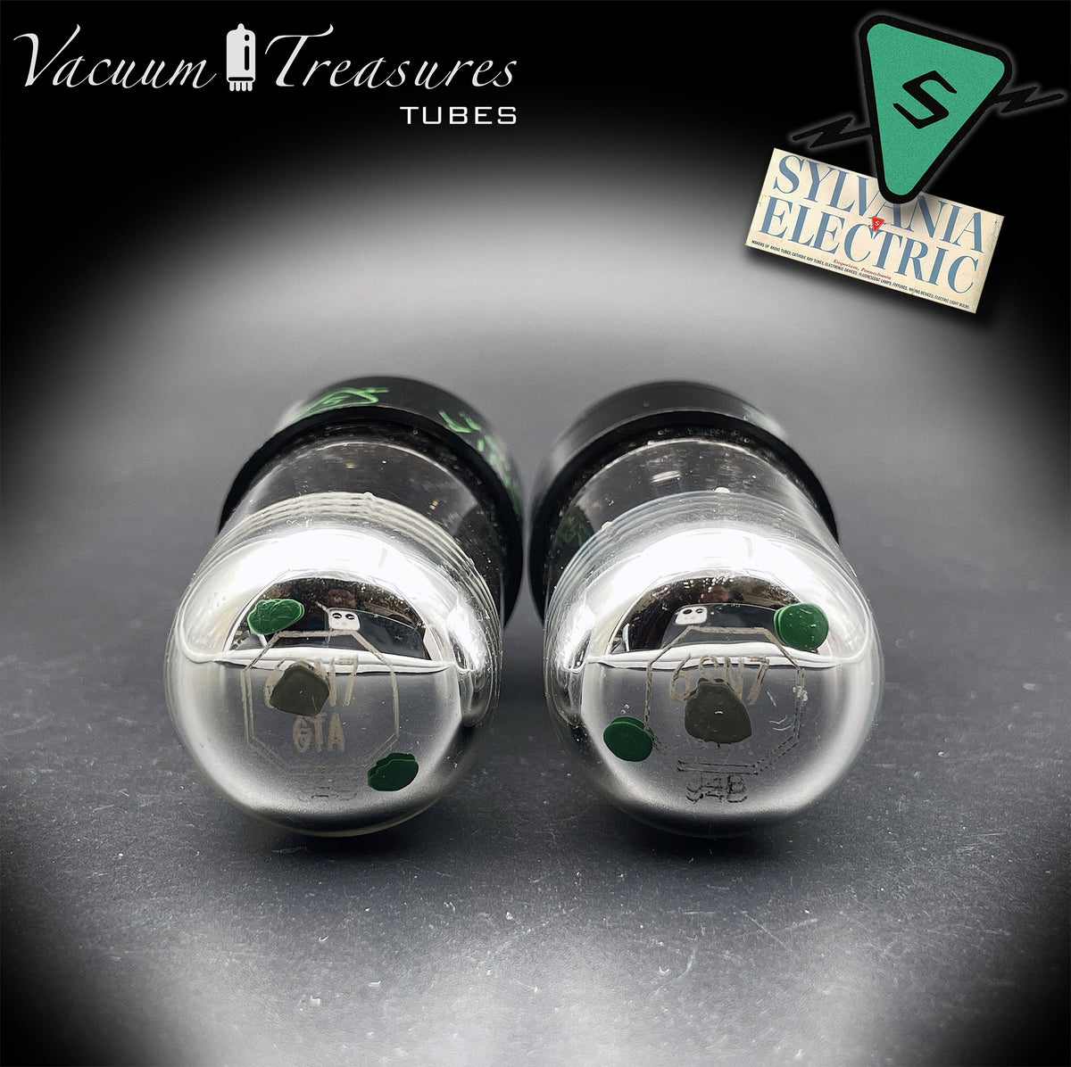 6SN7GTA NOS SYLVANIA Chrome Top Matched Pair - Same Production Code - Low Noise & Microphonics - AMPLITREX Tested