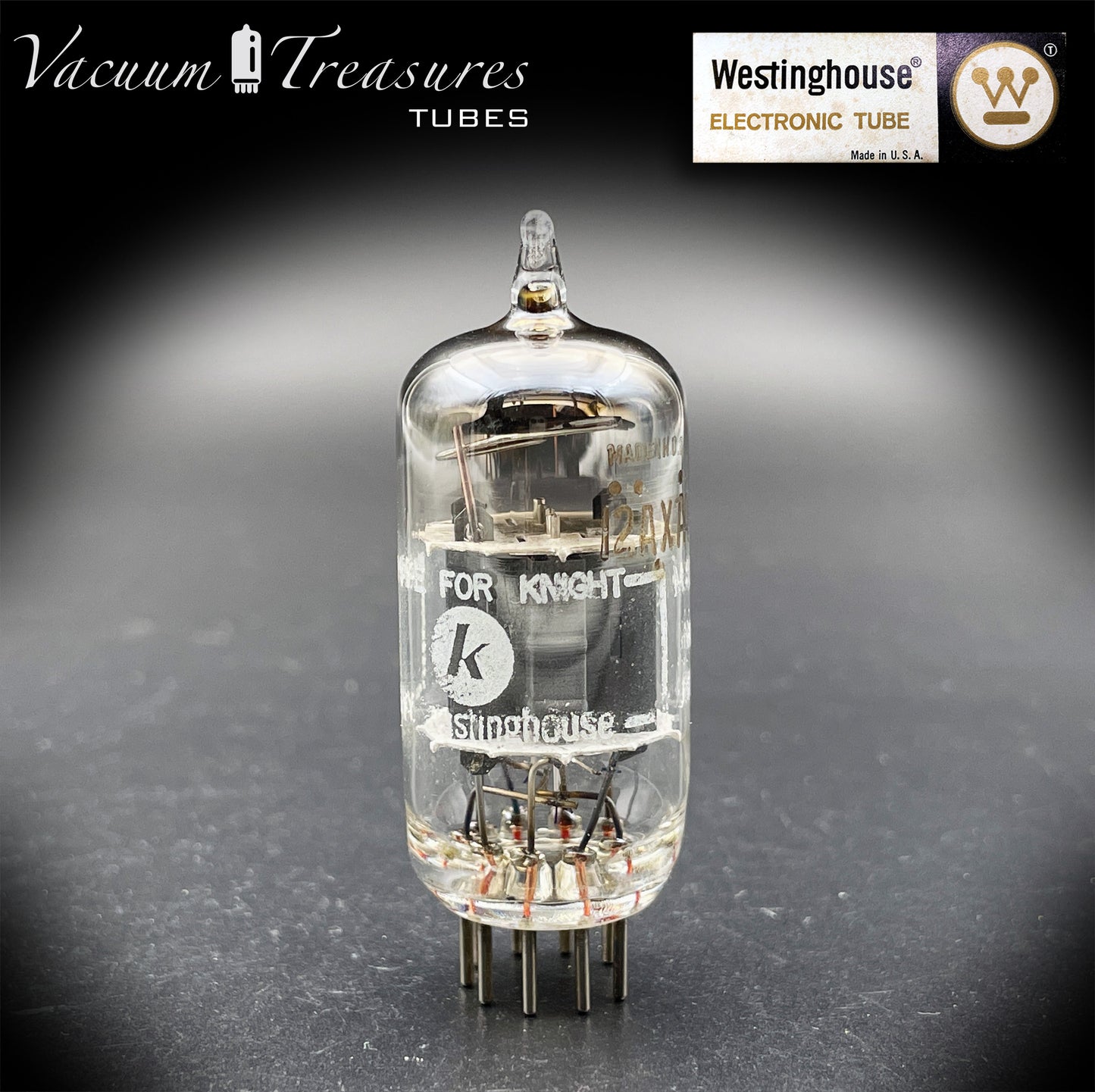 12AX7 / ECC83 Knight by Westinghouse Short Gray Plates Square Getter Tube Made in USA '50s