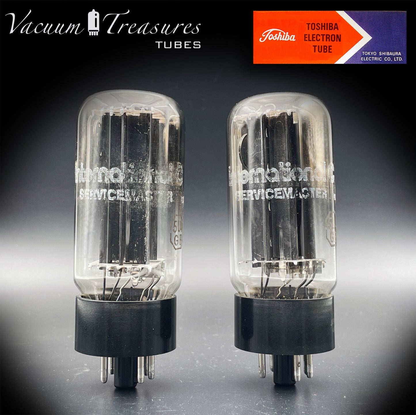 5U4GB 5AS4A NOS NIB TOSHIBA/International Black Plates Matched Pair Tubes Top Side Dual Disc Getter Rectifiers Made in JAPAN