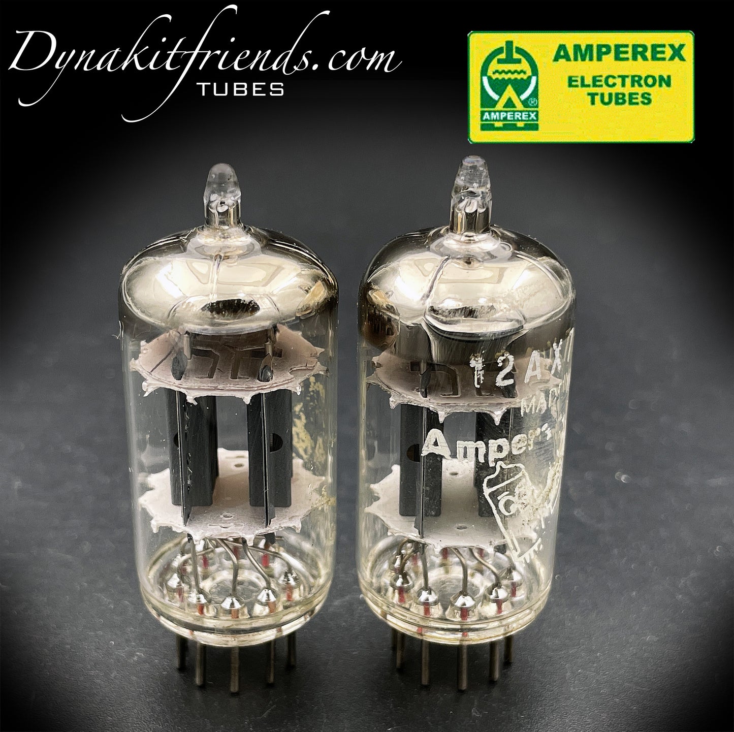 ECC83 ( 12AX7 ) Amperex Bugle Boy Short Plate Large O Getter Holland 1961 Matched Pair Valve Tubes