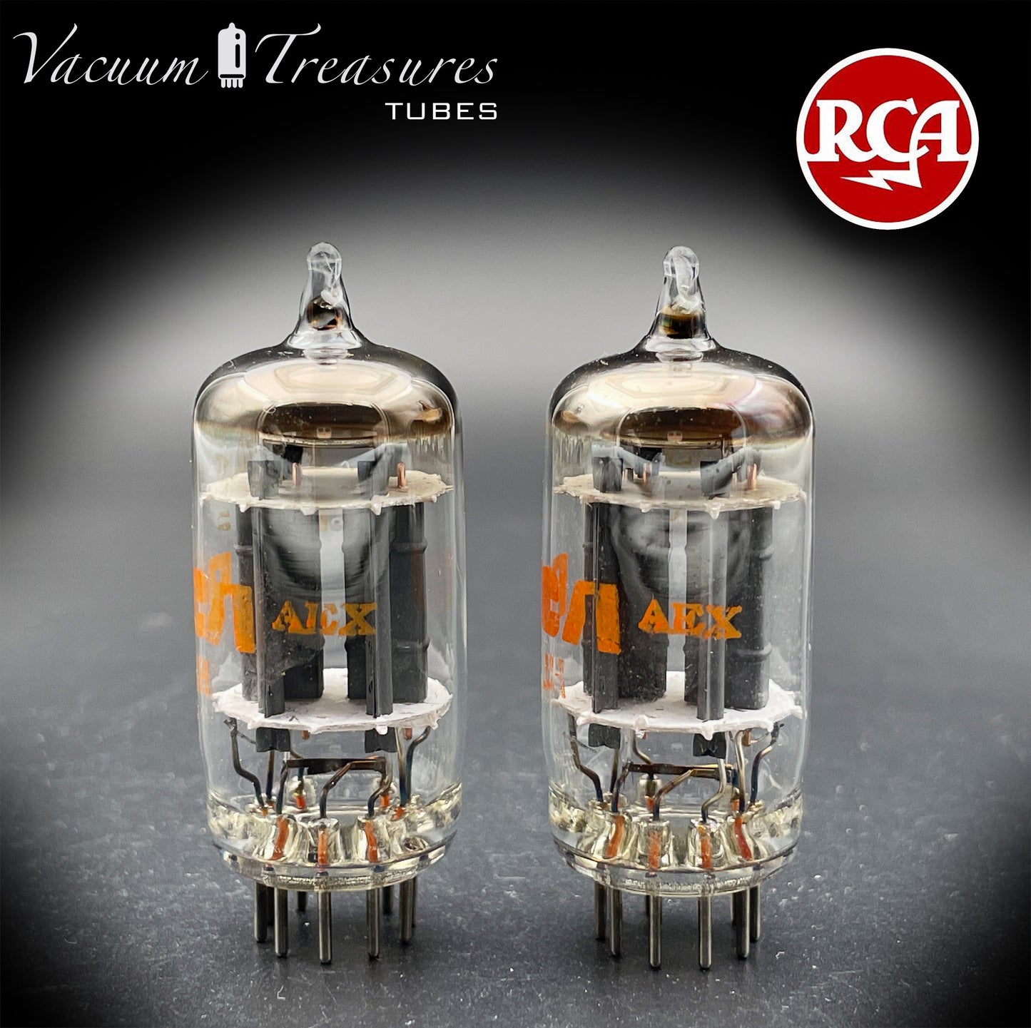 12AU7A / ECC82 NOS RCA Matched Pair Tubes - Long Gray Plates Halo Getter USA