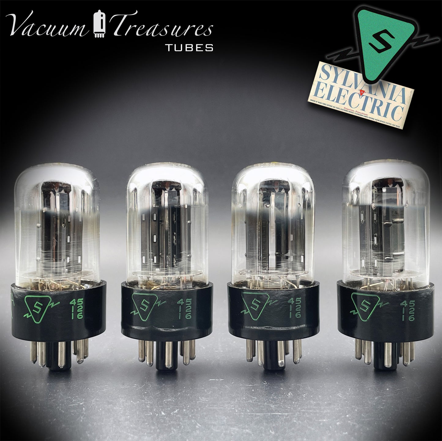 6SN7GTB NOS SYLVANIA CHROME TOP Matched Quad Black Plates Tubes USA 1955