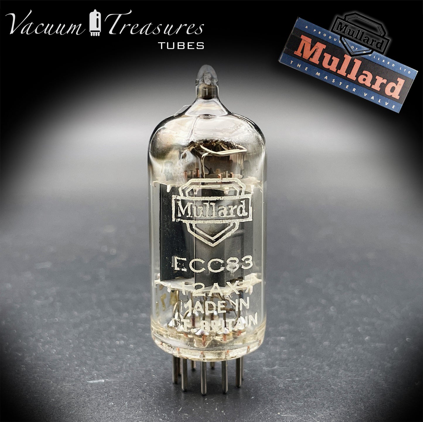 12AX7 / ECC83 Mullard Blackburn MC1 Long Gray Plates Goalpost Getter Made in GT. Britain 1957 Tested Tube