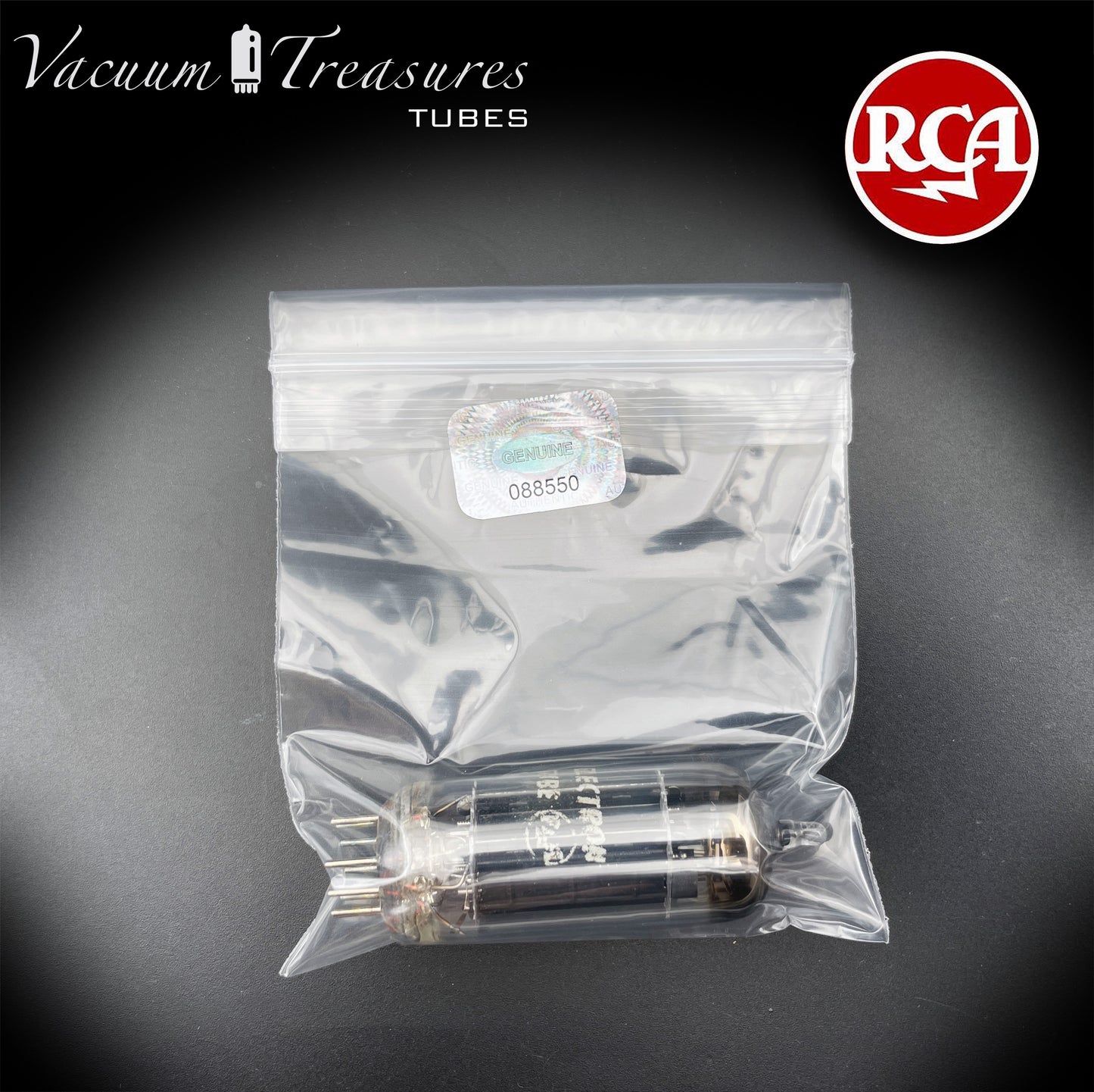 12BH7A RCA NOS NIB Black Plates Dimpled D-Foil Getter USA 1950s AMPLITREX Tested