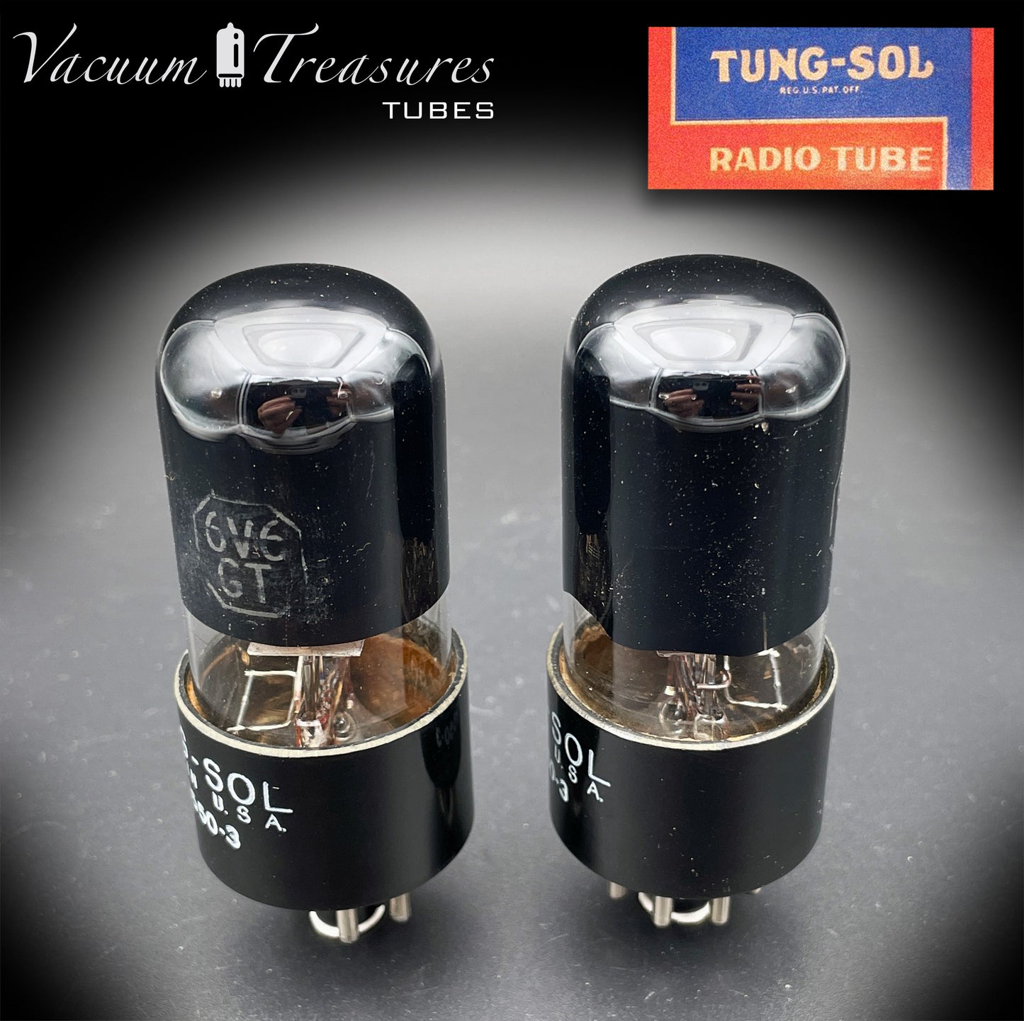 6V6GT ( VT-107A ) TUNG-SOL NOS NIB Black Glass Square Getter Matched Tubes MADE IN USA '55