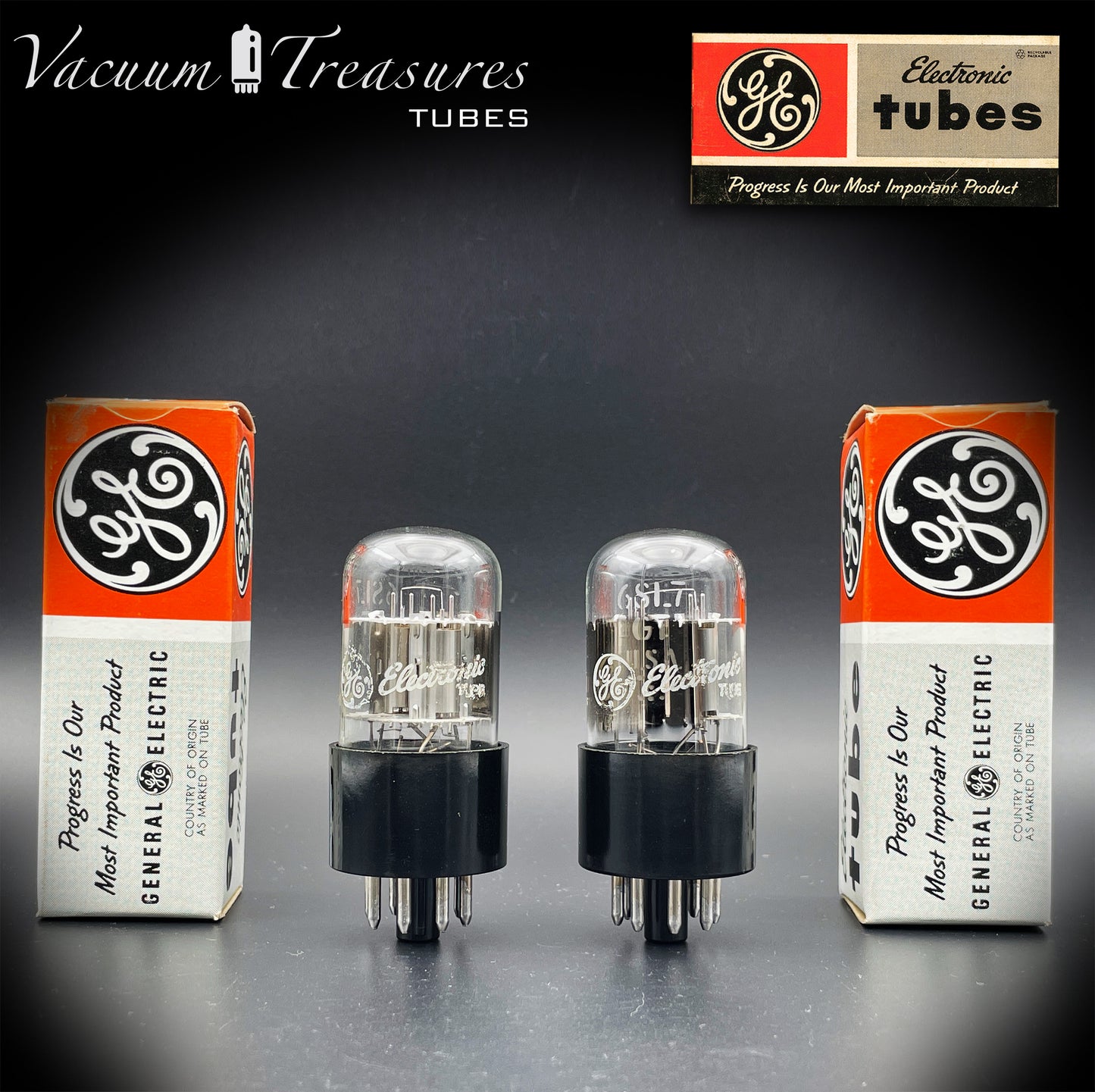 6SL7 GT ( VT-229 ) GE NOS NIB Sylver Plates GLOW TOP Halo Getter Matched Tubes Made in USA