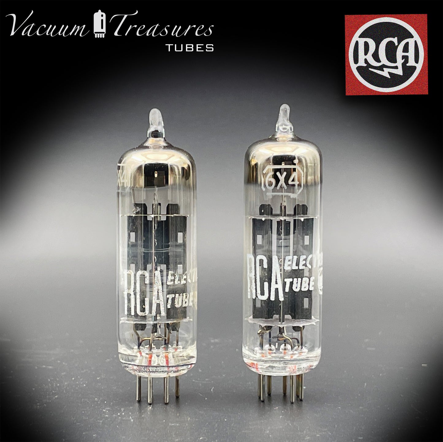 6X4 ( EZ90 ) NOS NIB RCA Black Plates Foil Getter Matched Pair Tubes Rectifiers Made in USA '50s