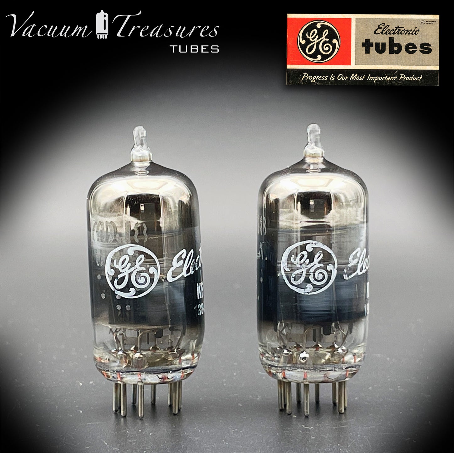 ECC88 ( 6DJ8 ) GE NOS NIB Black Glass Halo Getter Matched Pair Tubes Made in USA