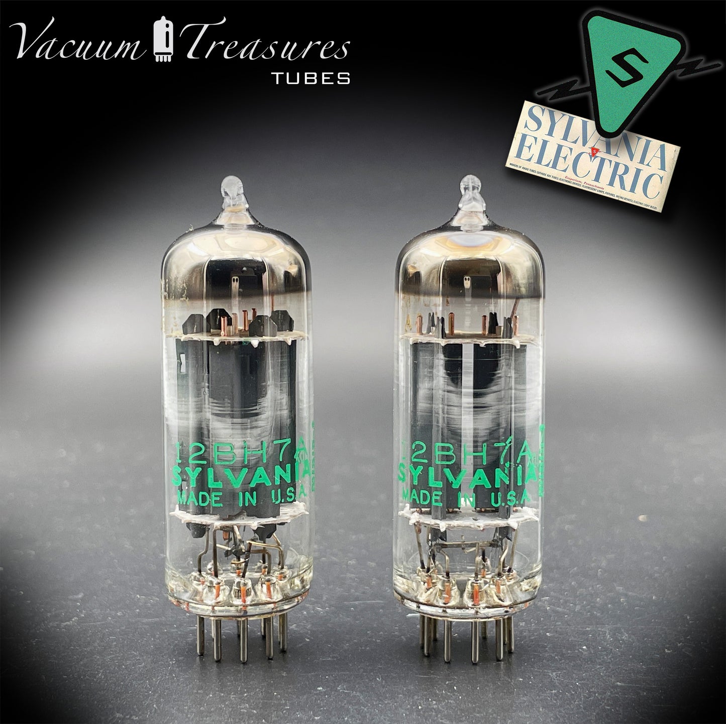 12BH7A NOS NIB Sylvania Gray Plates Halo Getter Matched Pair Tubes USA 1975
