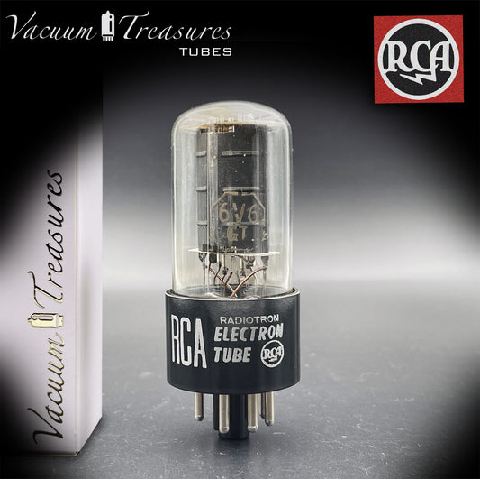 6V6GT RCA Silver Label AMPLITREX Tested Tube Black Plate DD Getter Made in USA '59